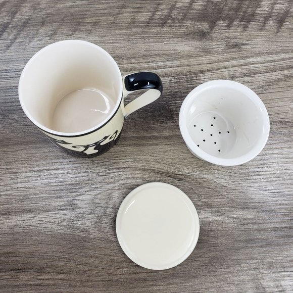 HUES N BREWS Black Siamese Cat Cattitude Tea Cup Infuser Set in Beige & Black - Picture 6 of 13